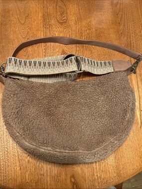 Urban Originals Anthropologie Taupe Sherpa Hobo Bag with Patterned Strap